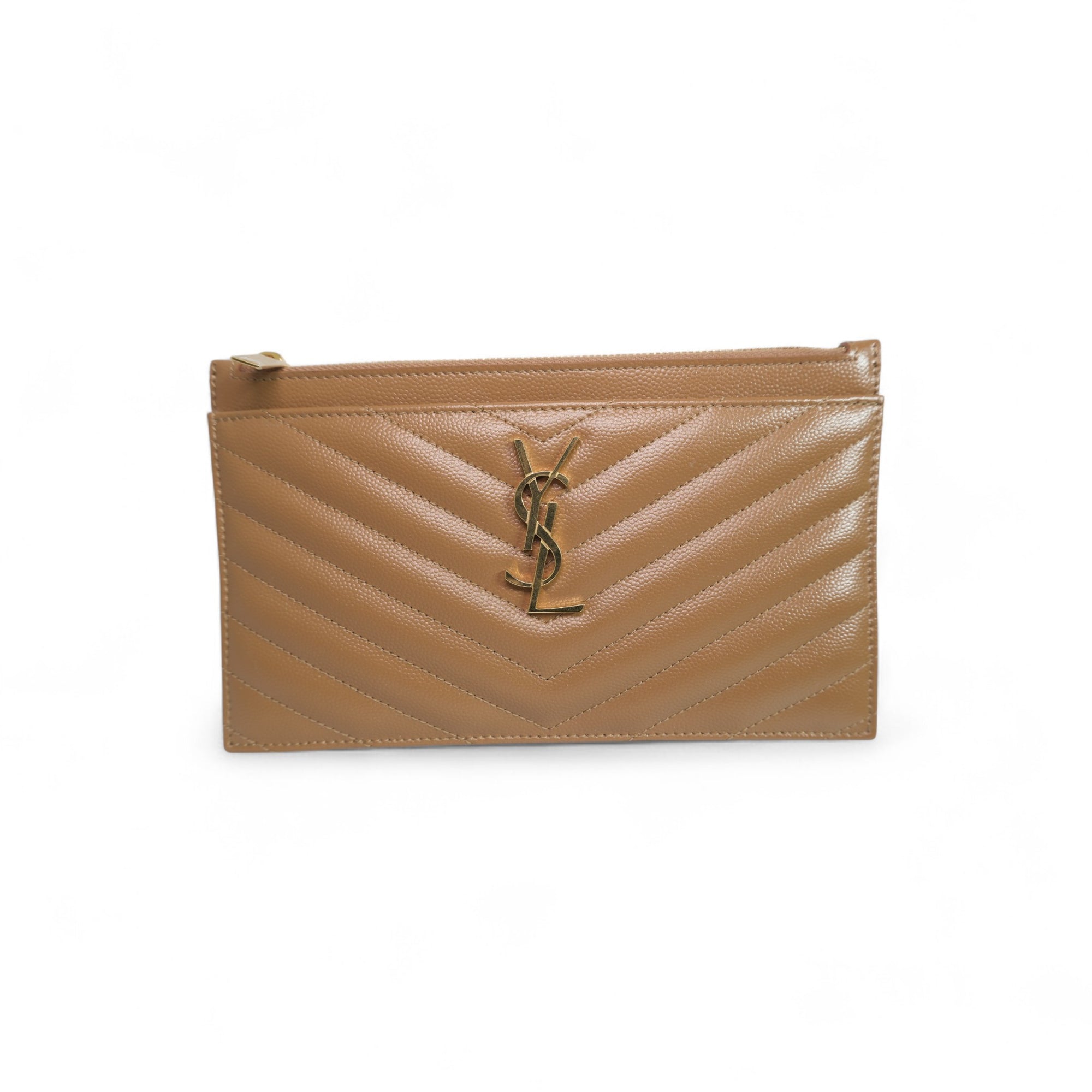 Saint Laurent Chevron Leather Pouch – Brown