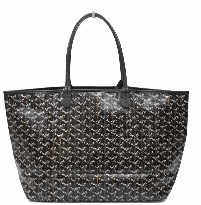SLG Luxury black Goyard Saint Louis tote bag featuring the signature chevron Goyardine canvas and leather handles.