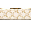 SLG Luxury CELINE Triomphe shoulder bag in white and gold monogram coated canvas with gold-tone metal clasp detail.