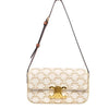 SLG Luxury CELINE Triomphe shoulder bag in white coated canvas with gold monogram print and gold-tone metal clasp.