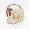 SLG Luxury CELINE Triomphe shoulder bag in white and gold monogram coated canvas with a gold-tone clasp and leather strap