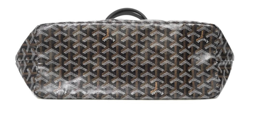 SLG Luxury black Goyardine canvas Saint Louis tote bag base view showing the iconic chevron pattern